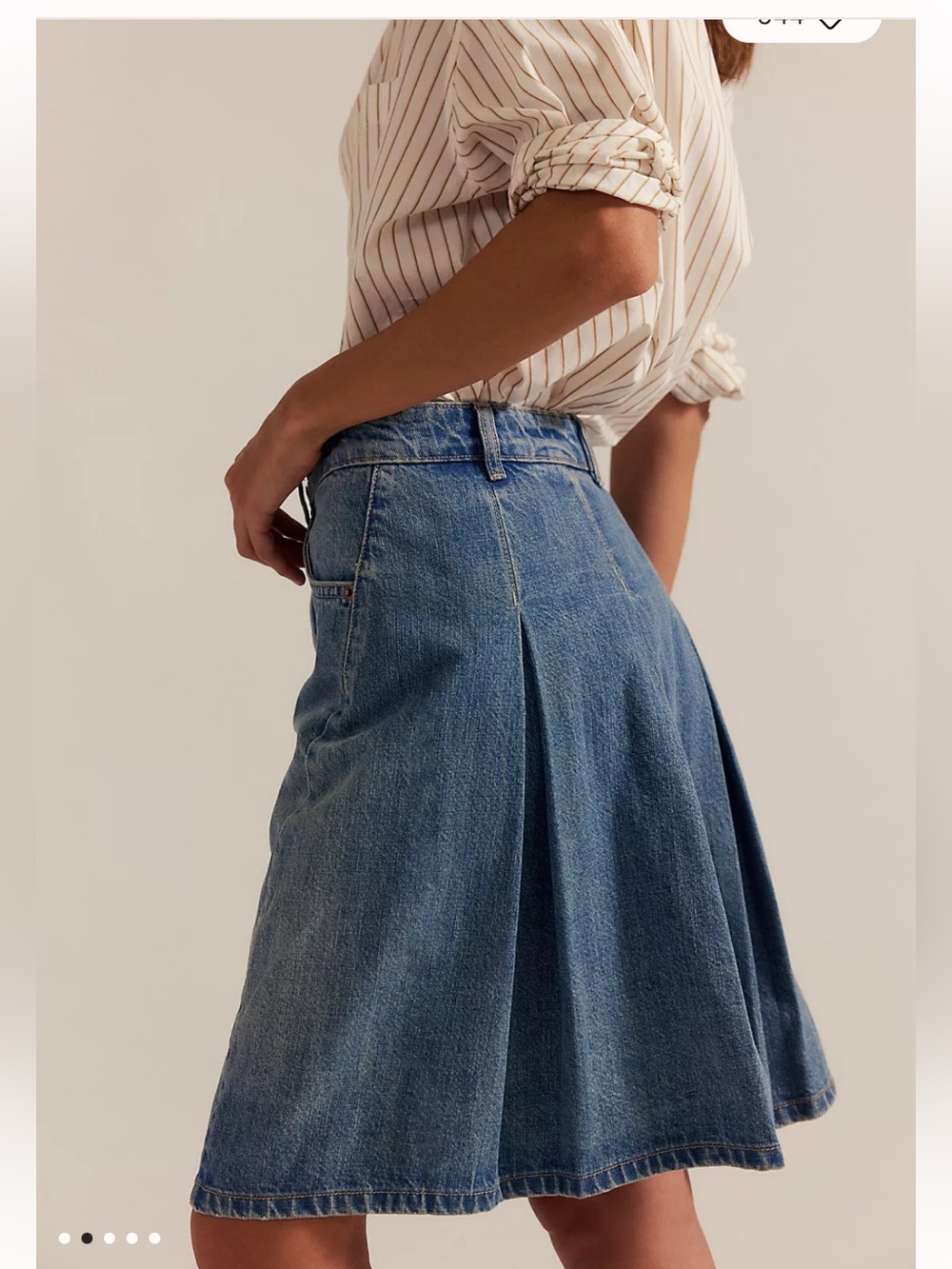 We The Free Denim Knee Length Mini Skirt Size 28 Button Fly Pleated Back